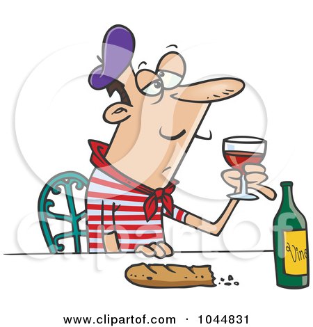 Royalty-Free (RF) Clip Art Illustration of a Cartoon French Man With Wine And Bread by toonaday