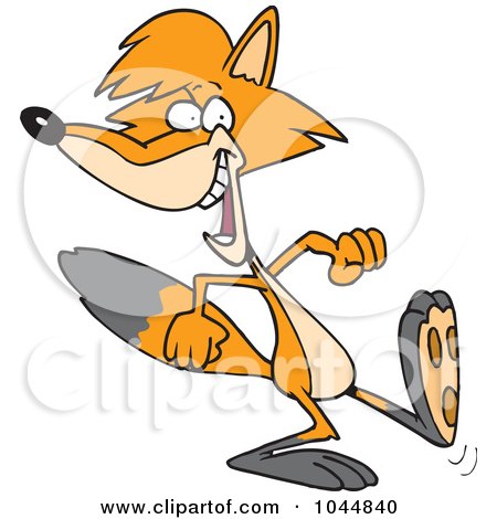 Royalty-Free (RF) Clip Art Illustration of a Cartoon Black And White Outline Design Of A Walking Fox by toonaday