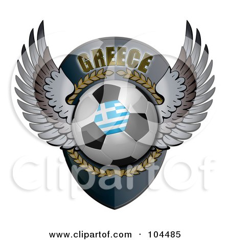 Royalty-Free (RF) Clipart Illustration of a Winged Greece Soccer Ball Crest by stockillustrations