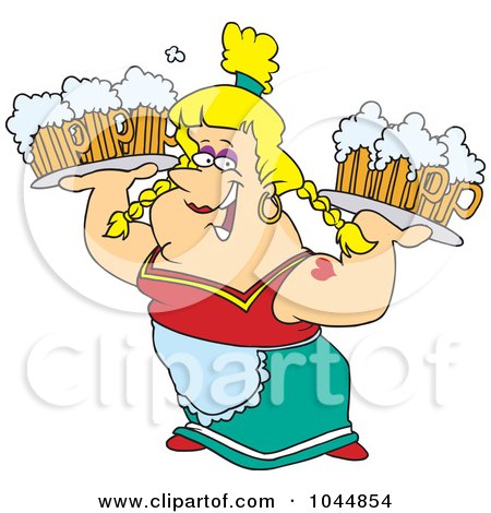 Royalty-Free (RF) Clip Art Illustration of a Cartoon Beer Maiden Carrying Trays by toonaday
