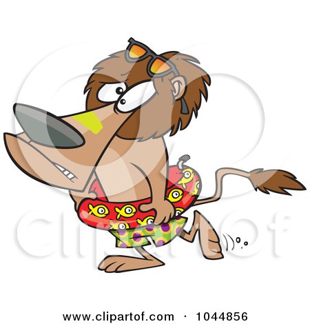 Royalty-Free (RF) Clip Art Illustration of a Cartoon Nervous Lion Wearing An Inner Tube by toonaday