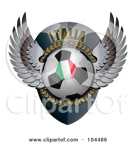 Royalty-Free (RF) Clipart Illustration of a Winged Italia Soccer Ball Crest by stockillustrations