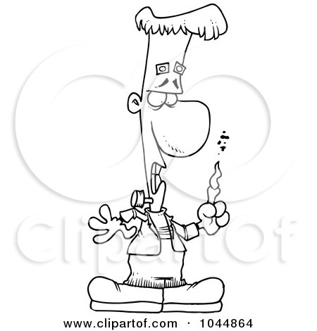 Royalty-Free (RF) Clip Art Illustration of a Cartoon Black And White Outline Design Of Frankenstein With A Burning Finger by toonaday