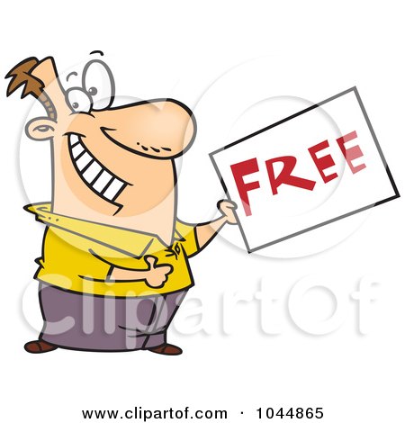 Royalty-Free (RF) Clip Art Illustration of a Cartoon Man Holding A Free Sign by toonaday