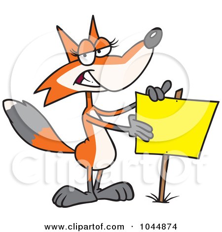 Royalty-Free (RF) Clip Art Illustration of a Cartoon Fox Presenting A Blank Sign by toonaday