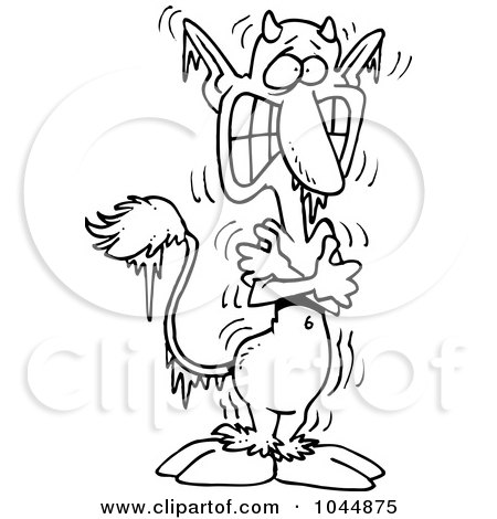 Royalty-Free (RF) Clip Art Illustration of a Cartoon Black And White Outline Design Of A Freezing Faun by toonaday