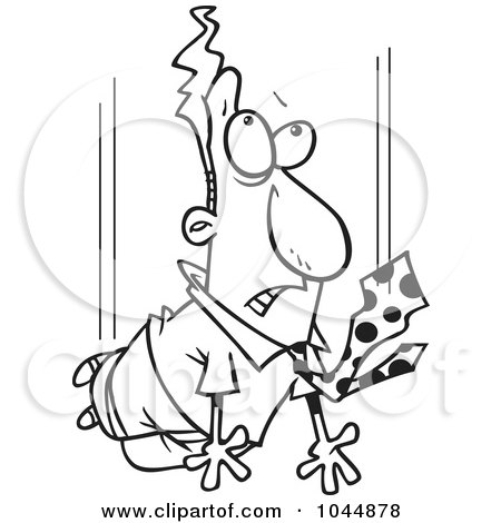 Royalty-Free (RF) Clip Art Illustration of a Cartoon Black And White Outline Design Of A Free Falling Businessman by toonaday