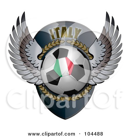 Royalty-Free (RF) Clipart Illustration of a Winged Italy Soccer Ball Crest by stockillustrations