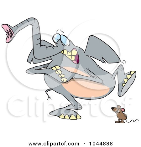 Royalty-Free (RF) Clip Art Illustration of a Cartoon Mouse Scaring An Elephant by toonaday