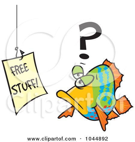 Royalty-Free (RF) Clip Art Illustration of a Cartoon Fish Staring At A Free Stuff Sign by toonaday