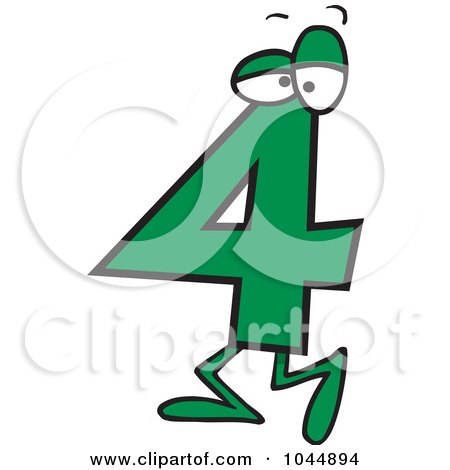 Royalty-Free (RF) Clip Art Illustration of a Cartoon Number Four 4 Character by toonaday