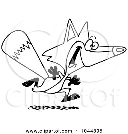 Royalty-Free (RF) Clip Art Illustration of a Cartoon Black And White Outline Design Of A Running Fox by toonaday