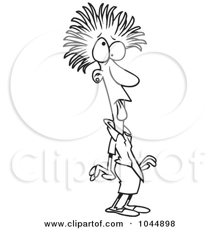 Royalty-Free (RF) Clip Art Illustration of a Cartoon Black And White Outline Design Of A Frazzled Businesswoman by toonaday