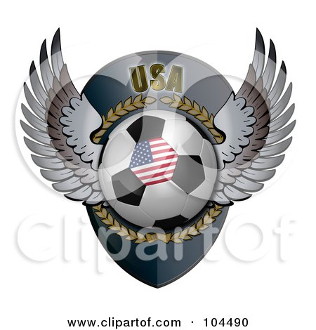 Royalty-Free (RF) Clipart Illustration of a Winged American Soccer Ball Crest by stockillustrations