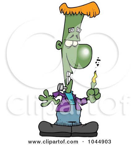 Royalty-Free (RF) Clip Art Illustration of a Cartoon Frankenstein With A Burning Finger by toonaday