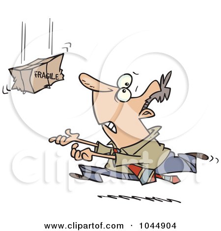 Royalty-Free (RF) Clip Art Illustration of a Cartoon Man Running To Catch A Fragile Package by toonaday