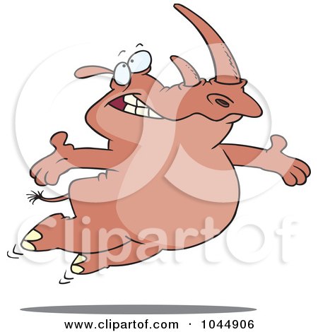 Royalty-Free (RF) Clip Art Illustration of a Cartoon Free Rhino Jumping by toonaday
