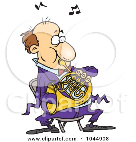 Royalty-Free (RF) Clip Art Illustration of a Cartoon Man Blowing Into A French Horn by toonaday