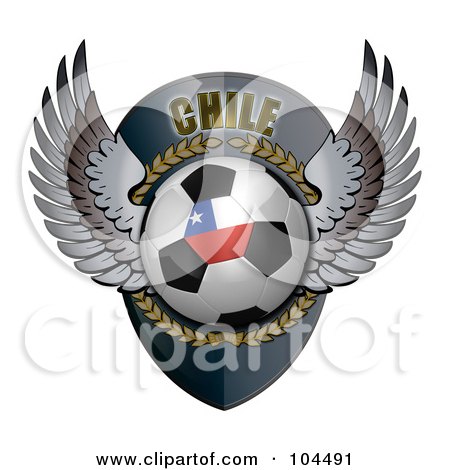 Royalty-Free (RF) Clipart Illustration of a Winged Chile Soccer Ball Crest by stockillustrations