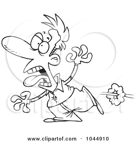 Royalty-Free (RF) Clip Art Illustration of a Cartoon Black And White Outline Design Of A Scared Man Running by toonaday