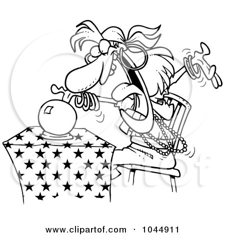 Royalty-Free (RF) Clip Art Illustration of a Cartoon Black And White Outline Design Of A Female Fortune Teller by toonaday