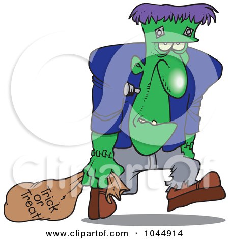 Royalty-Free (RF) Clip Art Illustration of a Cartoon Frankenstein Trick Or Treating by toonaday