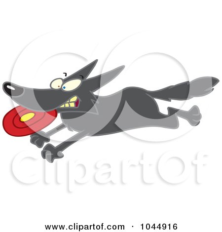 Royalty-Free (RF) Clip Art Illustration of a Cartoon Dog Running With A Frisbee by toonaday