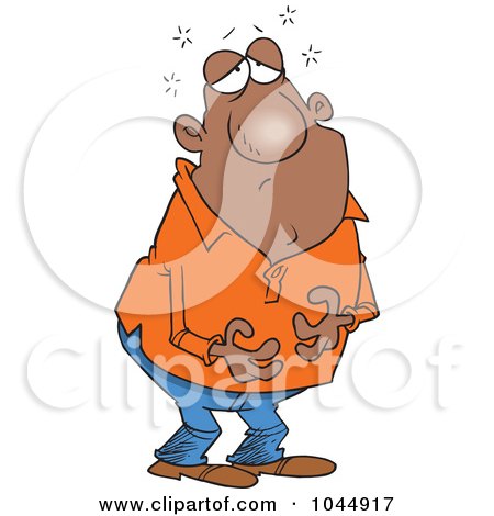 Royalty-Free (RF) Clip Art Illustration of a Cartoon Man Holding His Full Tummy by toonaday