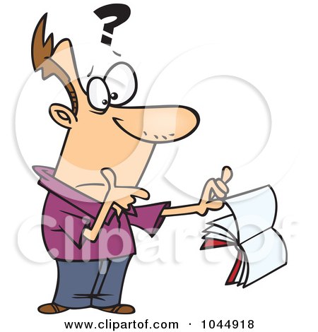 Royalty-Free (RF) Clip Art Illustration of a Cartoon Confused Man Holding A Book by toonaday