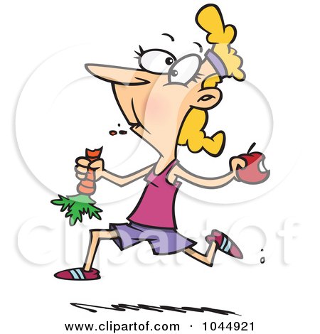 Royalty-Free (RF) Clip Art Illustration of a Cartoon Female Jogger Eating Her Fruits And Veggies by toonaday