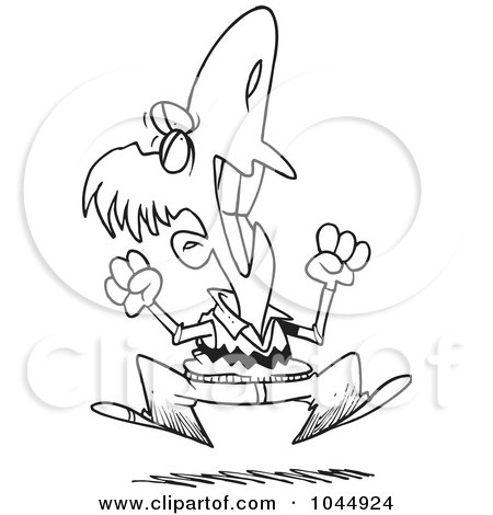 Royalty-Free (RF) Clip Art Illustration of a Cartoon Black And White Outline Design Of A Frustrated Man Jumping by toonaday