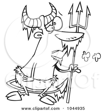 Royalty-Free (RF) Clip Art Illustration of a Cartoon Black And White Outline Design Of A Frozen Faun Holding A Trident by toonaday