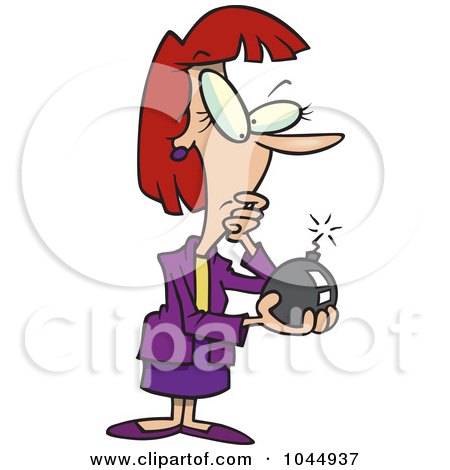 Royalty-Free (RF) Clip Art Illustration of a Cartoon Businesswoman Holding A Bomb by toonaday