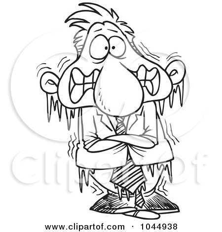 Royalty-Free (RF) Clip Art Illustration of a Cartoon Black And White Outline Design Of A Frozen Businessman by toonaday