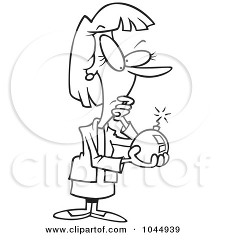 Royalty-Free (RF) Clip Art Illustration of a Cartoon Black And White Outline Design Of A Businesswoman Holding A Bomb by toonaday