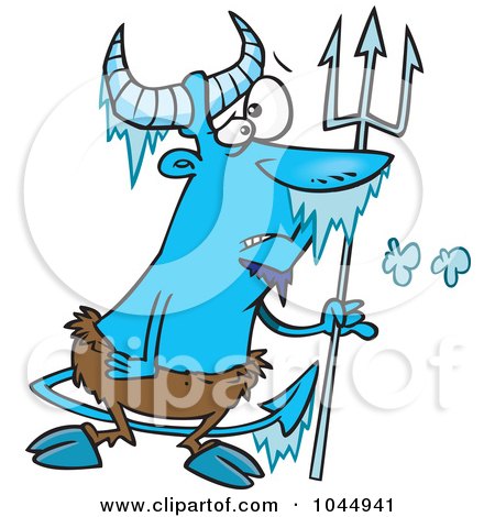 Royalty-Free (RF) Clip Art Illustration of a Cartoon Frozen Faun Holding A Trident by toonaday