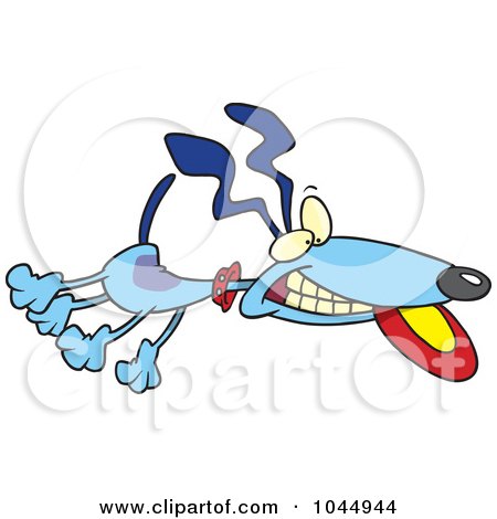 Royalty-Free (RF) Clip Art Illustration of a Cartoon Leaping Dog Catching A Frisbee by toonaday