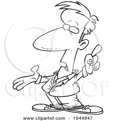 Royalty-Free (RF) Clip Art Illustration of a Cartoon Black And White Outline Design Of A Man Talking And Pointing by toonaday