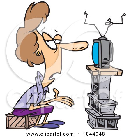 Royalty-Free (RF) Clip Art Illustration of a Cartoon Woman Watching Tv, With Bare Furnishings by toonaday