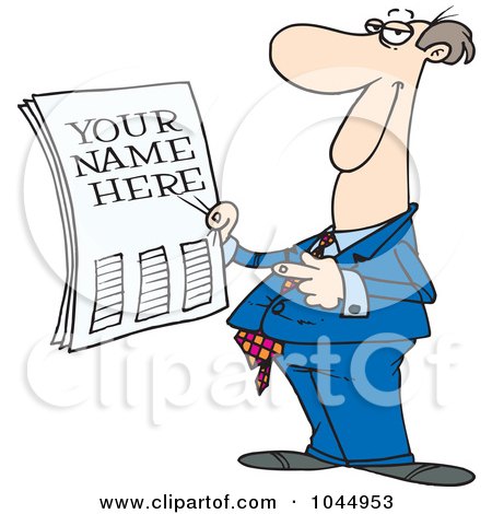 Royalty-Free (RF) Clip Art Illustration of a Cartoon Businessman Holding Front Page News by toonaday