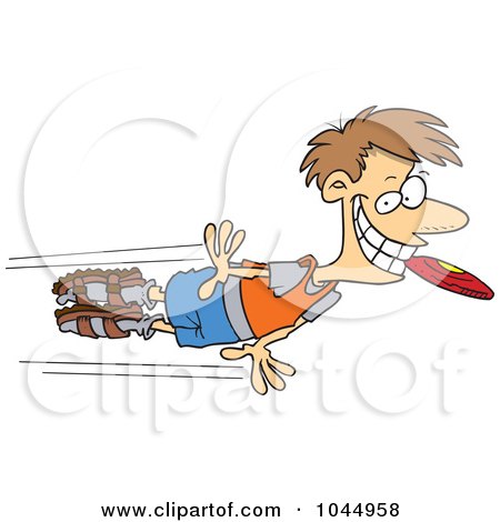 Royalty-Free (RF) Clip Art Illustration of a Cartoon Man Catching A Frisbee In His Mouth by toonaday