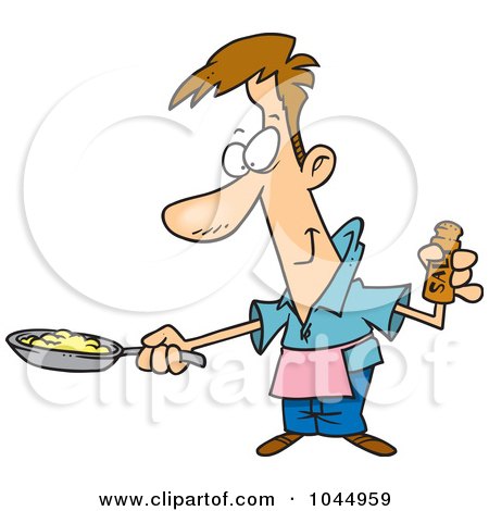 Royalty-Free (RF) Clip Art Illustration of a Cartoon Man Wearing An Apron And Cooking Eggs by toonaday