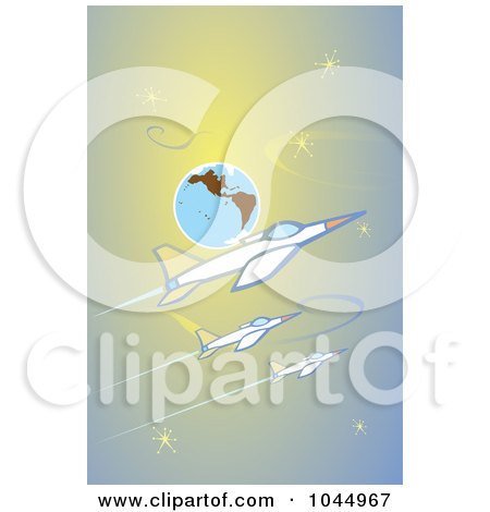 Royalty-Free (RF) Clipart Illustration of Three Jets Flying Around Earth by xunantunich