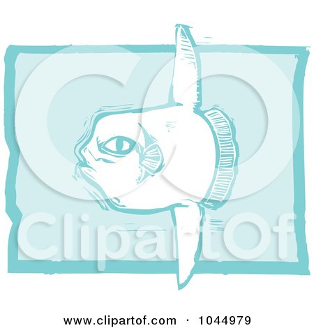 Royalty-Free (RF) Clipart Illustration of a Blue Woodcut Style Design Of A Sunfish by xunantunich
