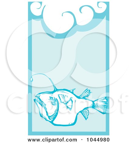 Royalty-Free (RF) Clipart Illustration of a Woodcut Styled Angler Fish In Blue Water by xunantunich