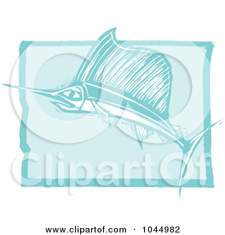 Royalty-Free (RF) Clipart Illustration of a Blue Woodcut Style Design Of A Swordfish by xunantunich