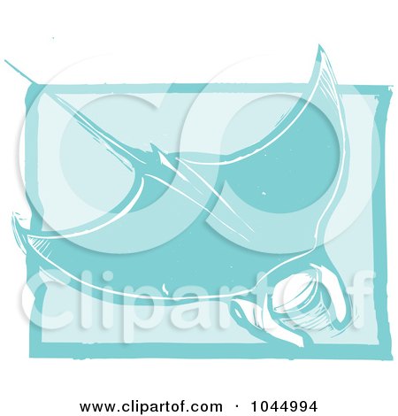 Royalty-Free (RF) Clipart Illustration of a Blue Woodcut Style Design Of A Manta Ray by xunantunich