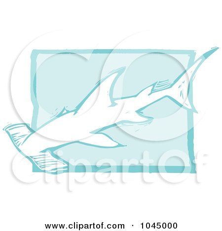 Royalty-Free (RF) Clipart Illustration of a Blue Woodcut Style Design Of A Hammerhead Shark by xunantunich