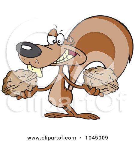 Royalty-Free (RF) Clip Art Illustration of a Cartoon Squirrel Holding Two Nuts by toonaday