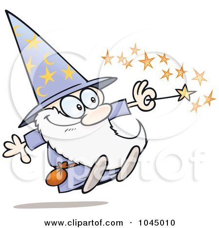 Royalty-Free (RF) Clip Art Illustration of a Happy Little Wizard Using His Magic Wand by gnurf